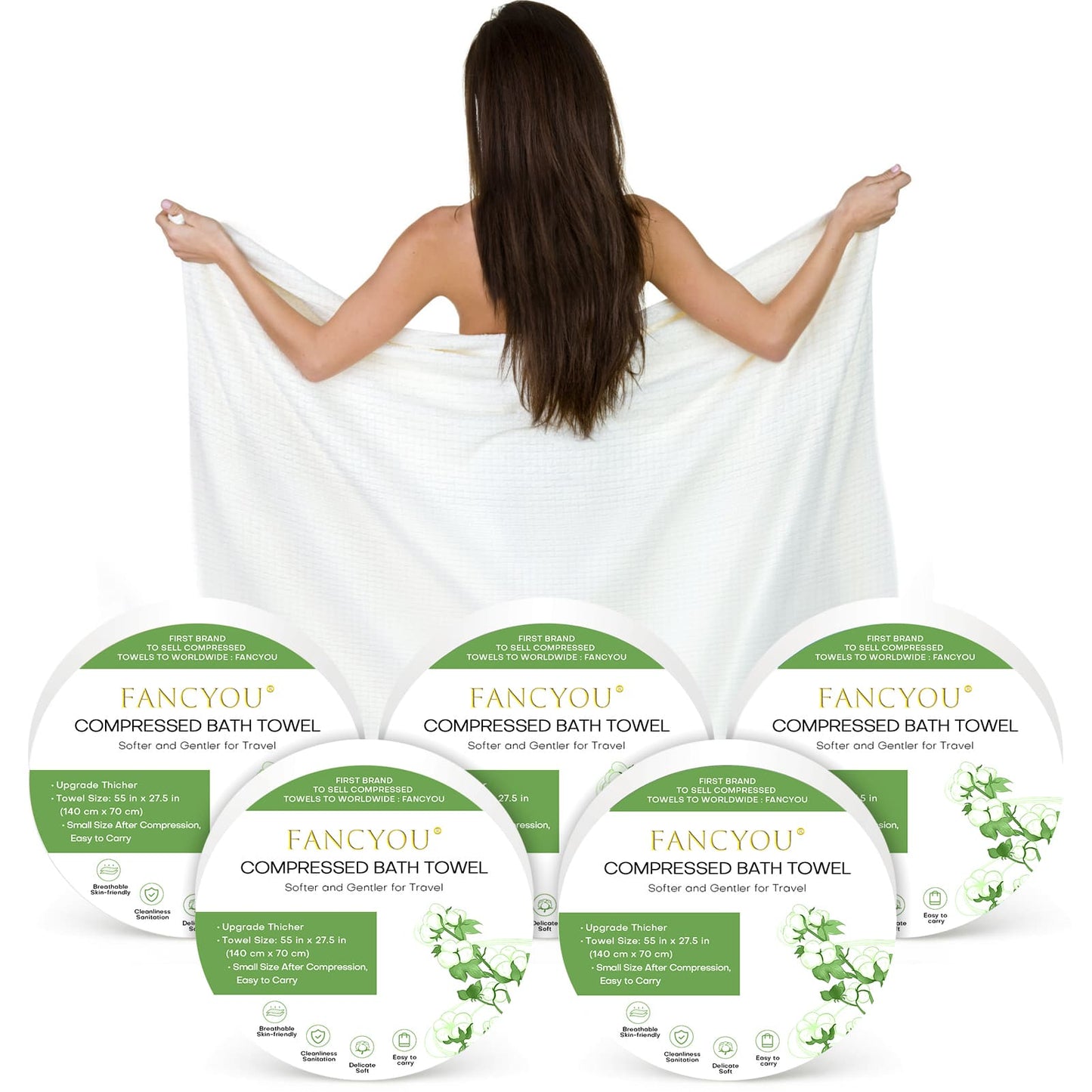 Compressed Bath Towels - 55 x 27.5 inch