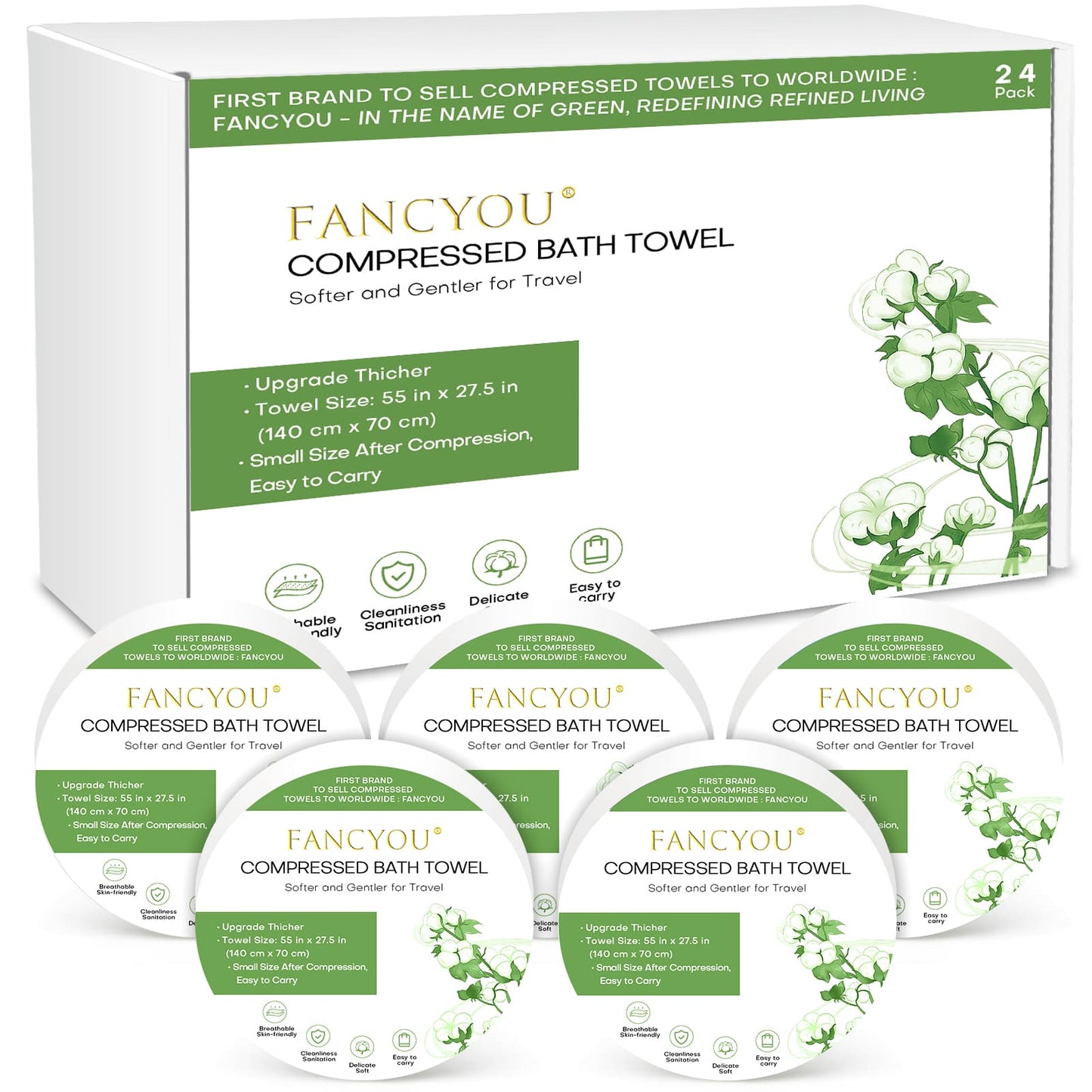 Compressed Bath Towels - 55 x 27.5 inch